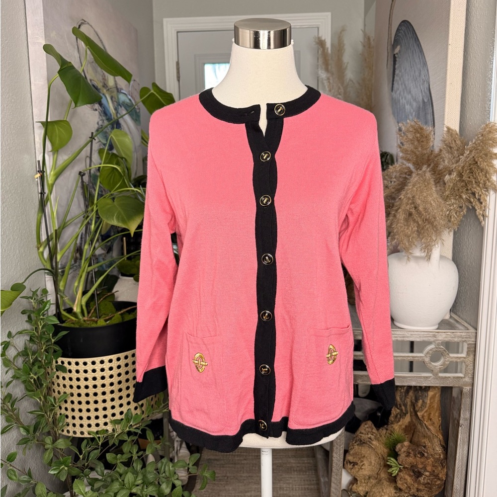 Celine Pink Button Down Shirt with Black Trim